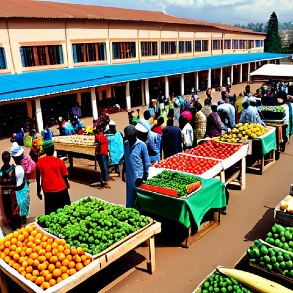**

"A bustling marketplace in Kigali, Rwanda. Professional vendors in modest clothing are selling fruits, vegetables, and crafts. In the background, modern buildings show economic development. Safe for work, appropriate content, fully clothed, professional photography, perfect anatomy, natural proportions, family-friendly."

**
