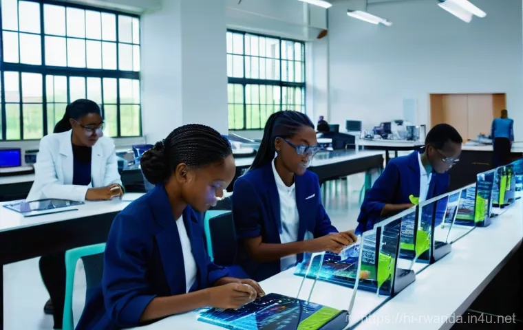 르완다에서의 고등 교육 - **Prompt:** A vibrant, futuristic university laboratory in Rwanda, bustling with diverse students fr...