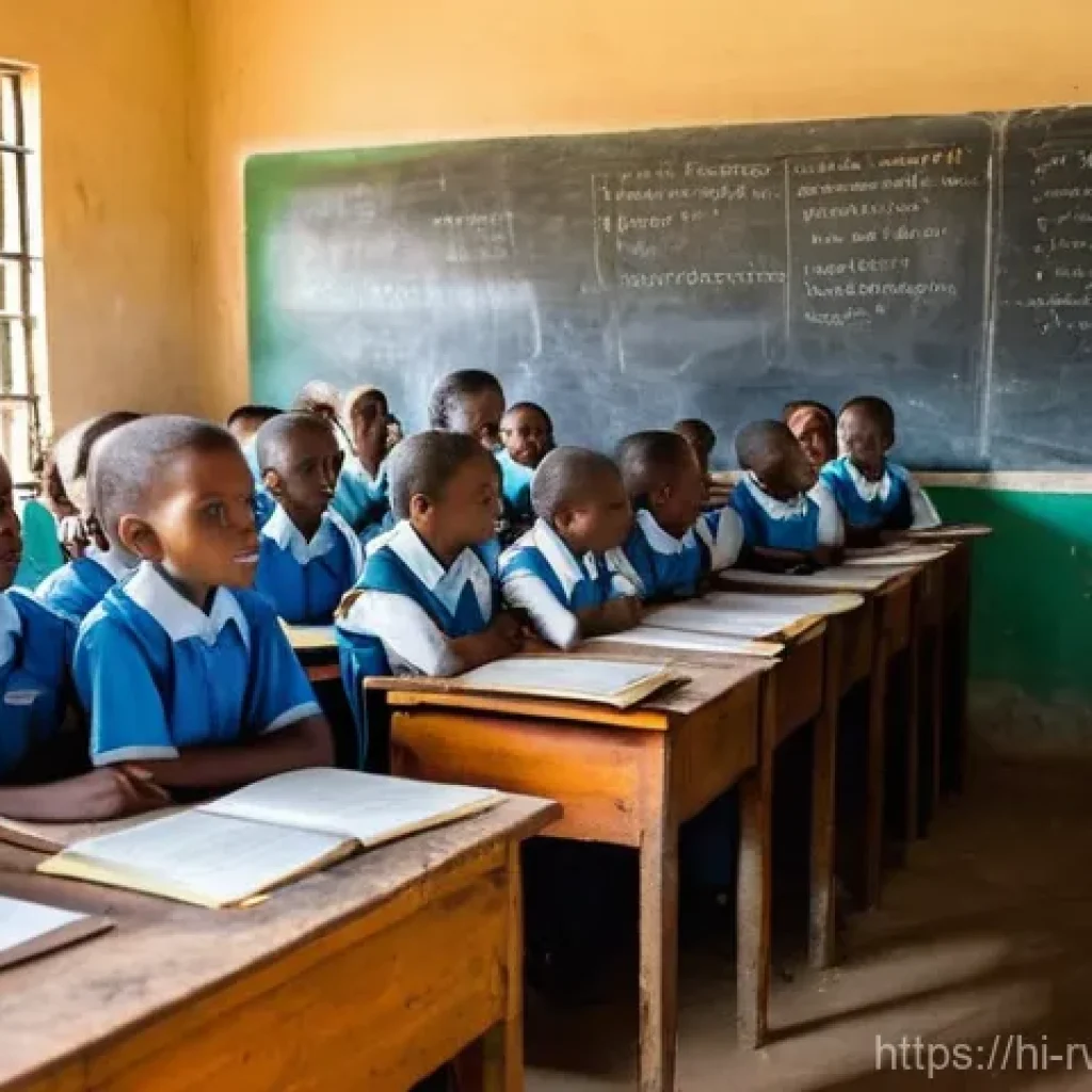르완다에서의 초등 교육 수준 - **Prompt: Overcrowded Rwandan Primary Classroom with Engaged but Challenged Students.**
    A bustli...