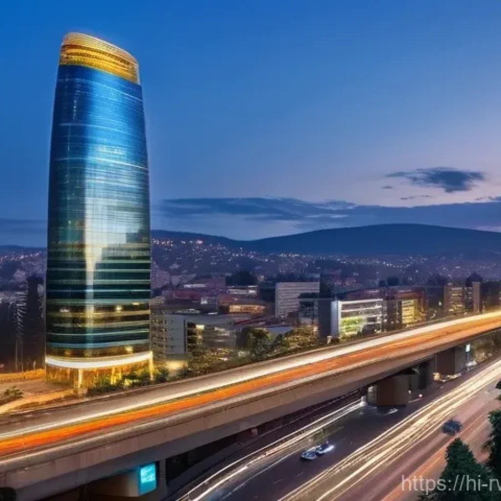 르완다의 다국적 기업 - **Prompt:** A vibrant, futuristic cityscape of Kigali at dusk, showcasing modern skyscrapers with gl...