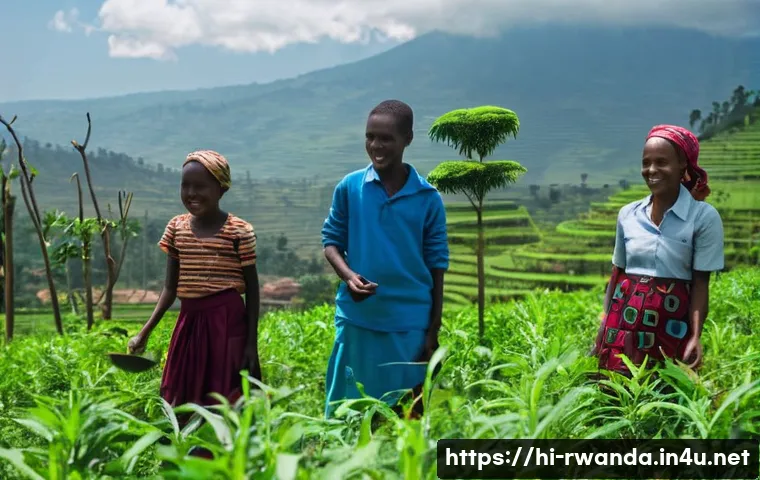 르완다의 주요 NGO 프로젝트 - **Prompt 1: "A vibrant and hopeful scene in rural Rwanda, showcasing a diverse community actively pa...