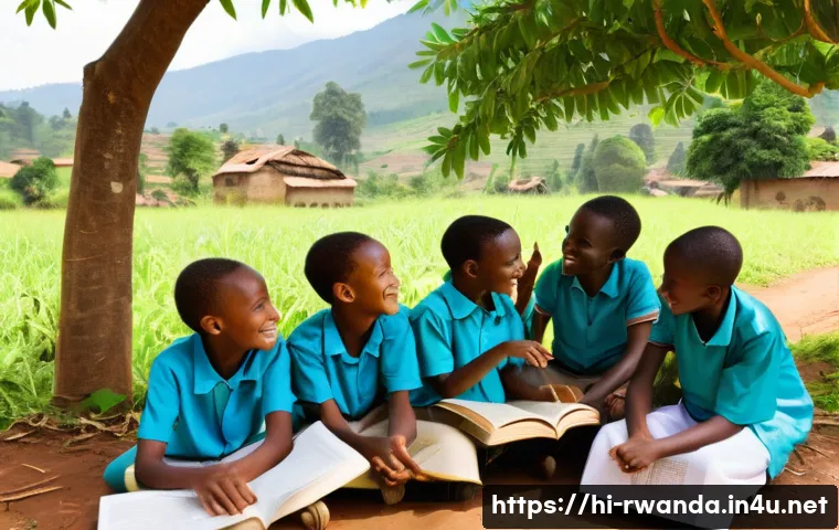 르완다에서의 교육 봉사 - **Prompt 1: Joyful Outdoor Learning in Rwanda**
    "A vibrant scene depicting a diverse group of ha...