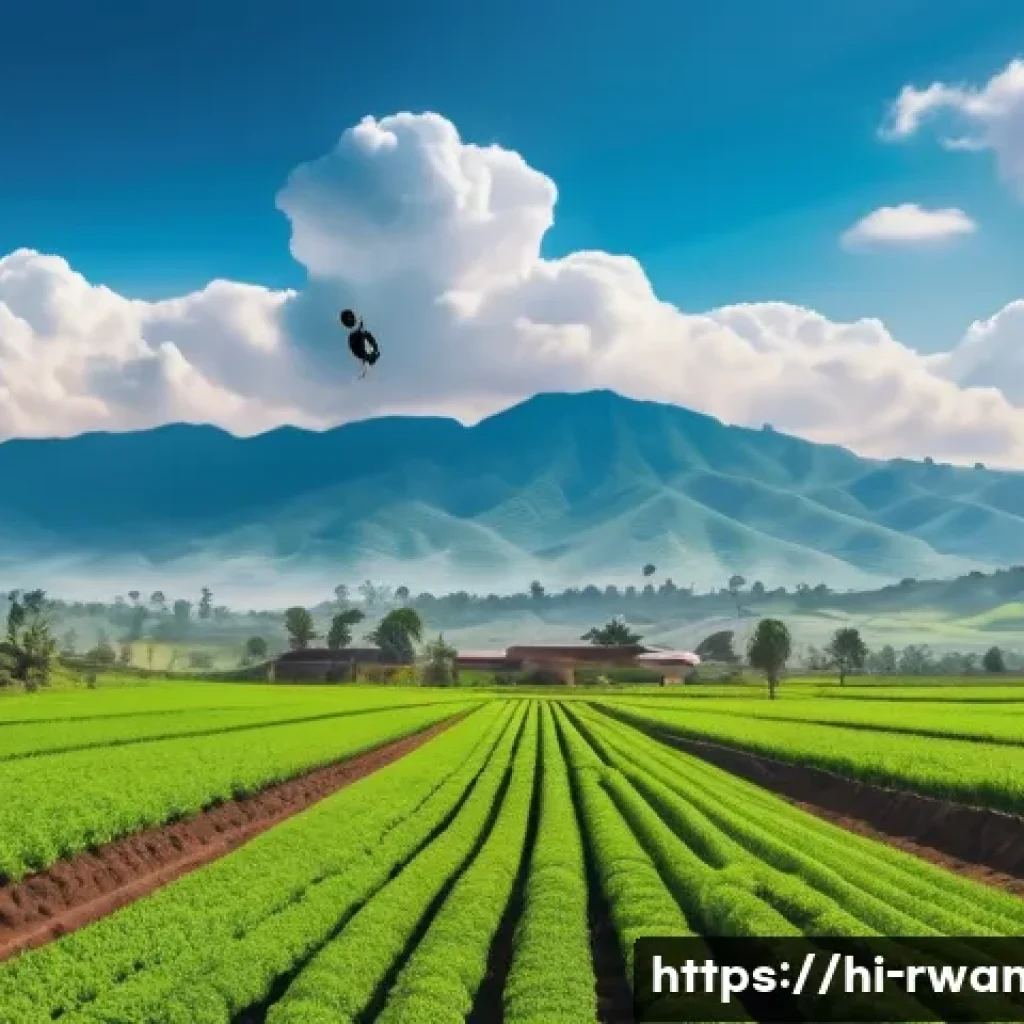 르완다의 주요 농산물 - A vibrant Rwandan farm scene showcasing small-scale farmers using advanced technology such as drones...