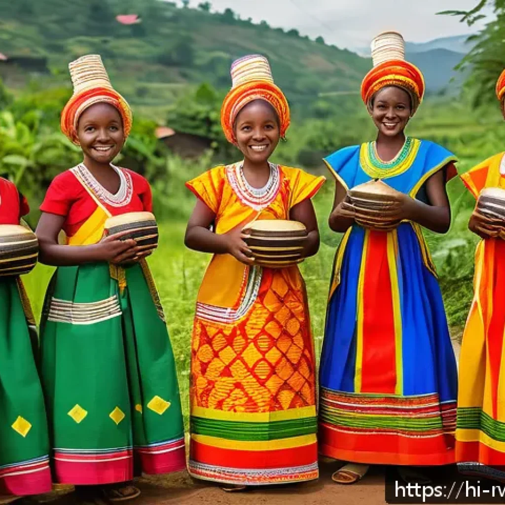 르완다의 주요 종교 축제 - A vibrant Rwandan village scene during a religious festival, showcasing a community united in celebr...