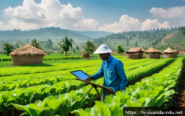 르완다의 주요 경제 지역 - A vibrant Rwandan smallholder farmer community using modern agricultural technology in a lush green ...