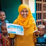 르완다 의료 체계 - A vibrant scene in a rural Rwandan village health center featuring a female community health worker ...