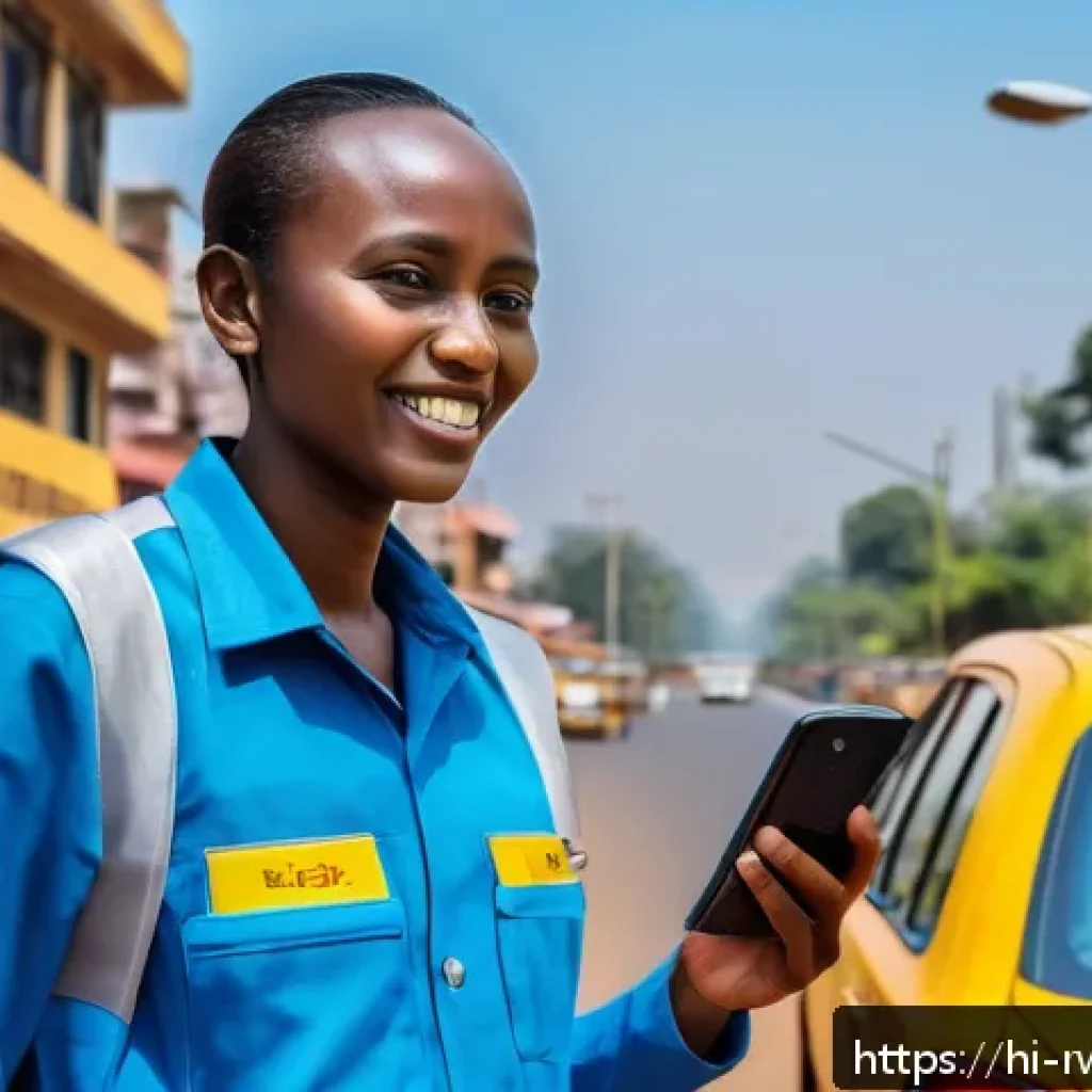 르완다 여행 안전 팁 - A detailed scene of a reliable taxi service in Rwanda for Hindi-speaking travelers: a licensed, clea...