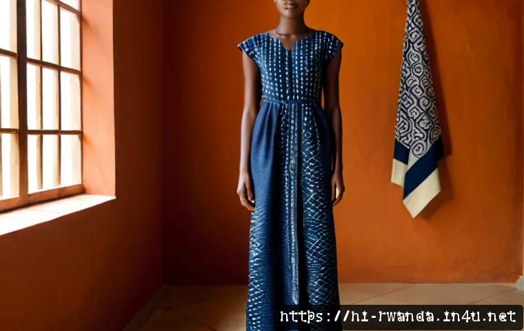Home 17 르완다 전통 직물로 만든 의류 브랜드 - Photorealistic fashion editorial of a confident Rwandan woman wearing an elegant contemporary dress ...